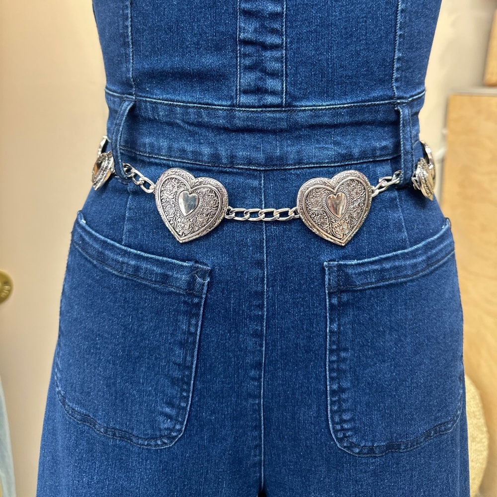 NEW Silver Heart Charm Link Chain Belt – Western Festival Statement Accessory
